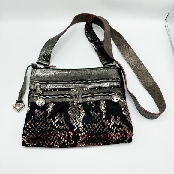 Brighton Handbags - Brighton Zoe Leather Snakeskin Print Crossbody Bag Purse Boho Festival